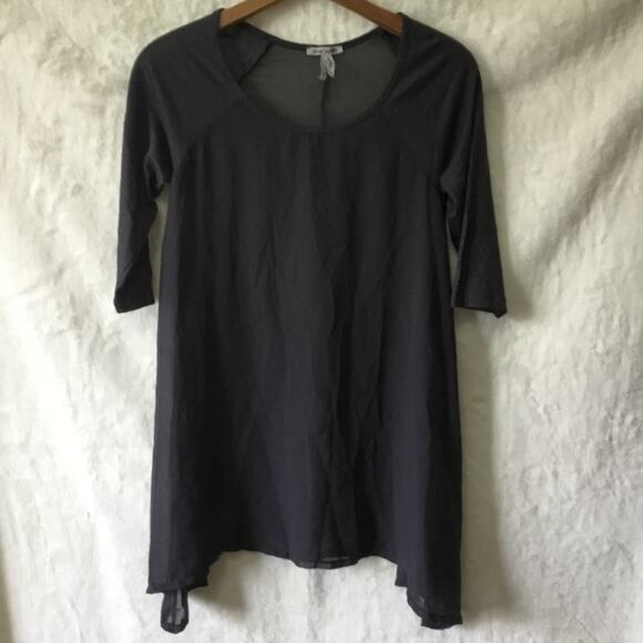 Marseille Tops - Marseille Gray Sheer Asymmetrical Hem Tunic